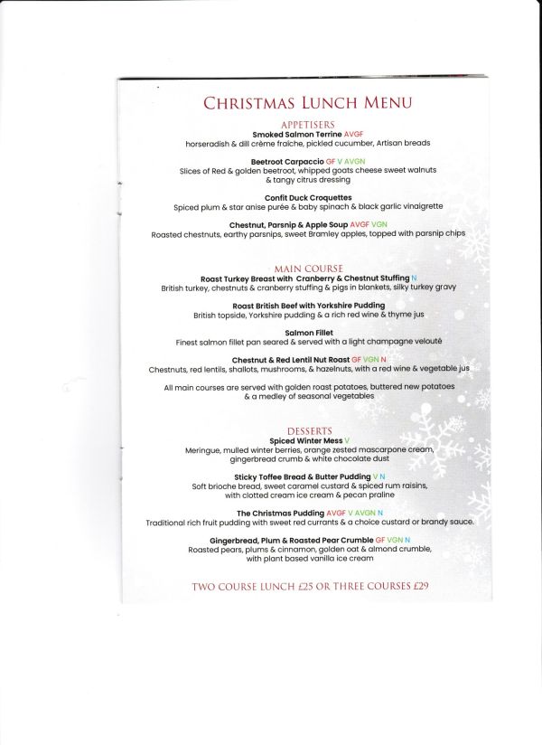 Christmas Lunch menu